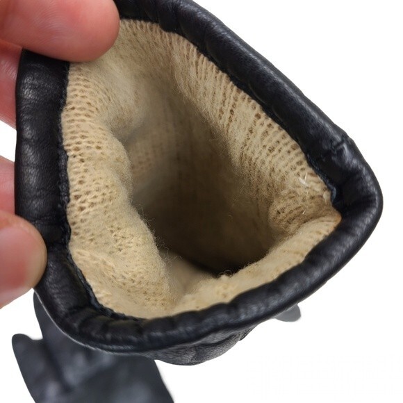Black Leather Knit Winter Womens Gloves Small - Picture 10 of 14